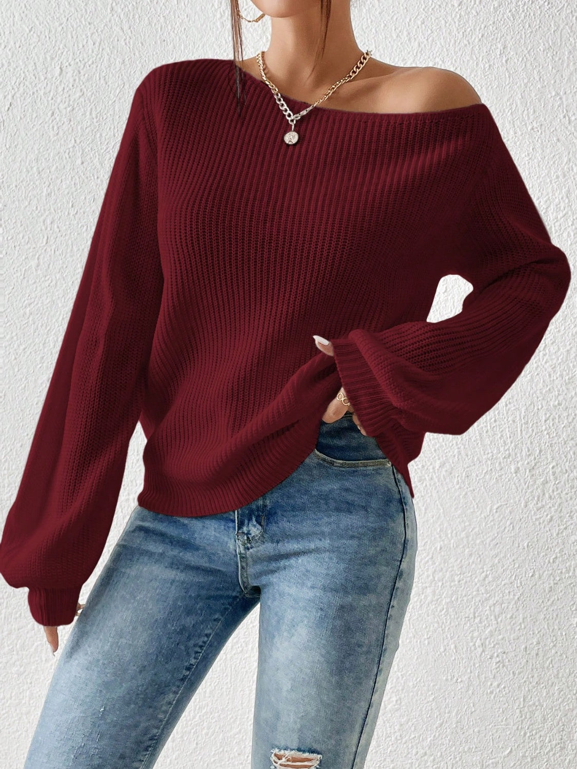 Honey Single Shoulder Long Sleeve Sweater - The Daily Makeover