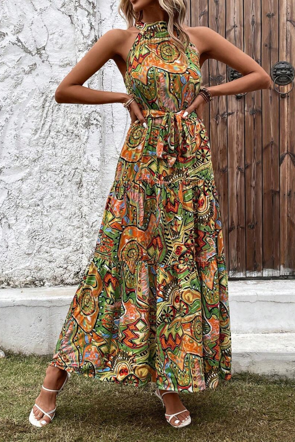 Tied Floral Sleeveless Dress - The Daily Makeover