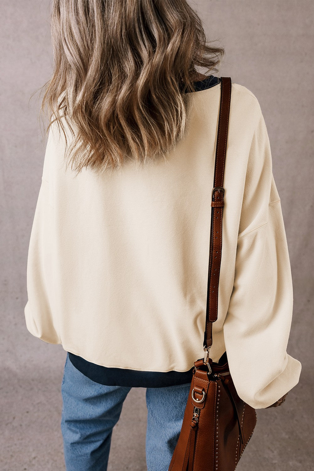 Contrast Round Neck Long Sleeve Sweatshirt - The Daily Makeover