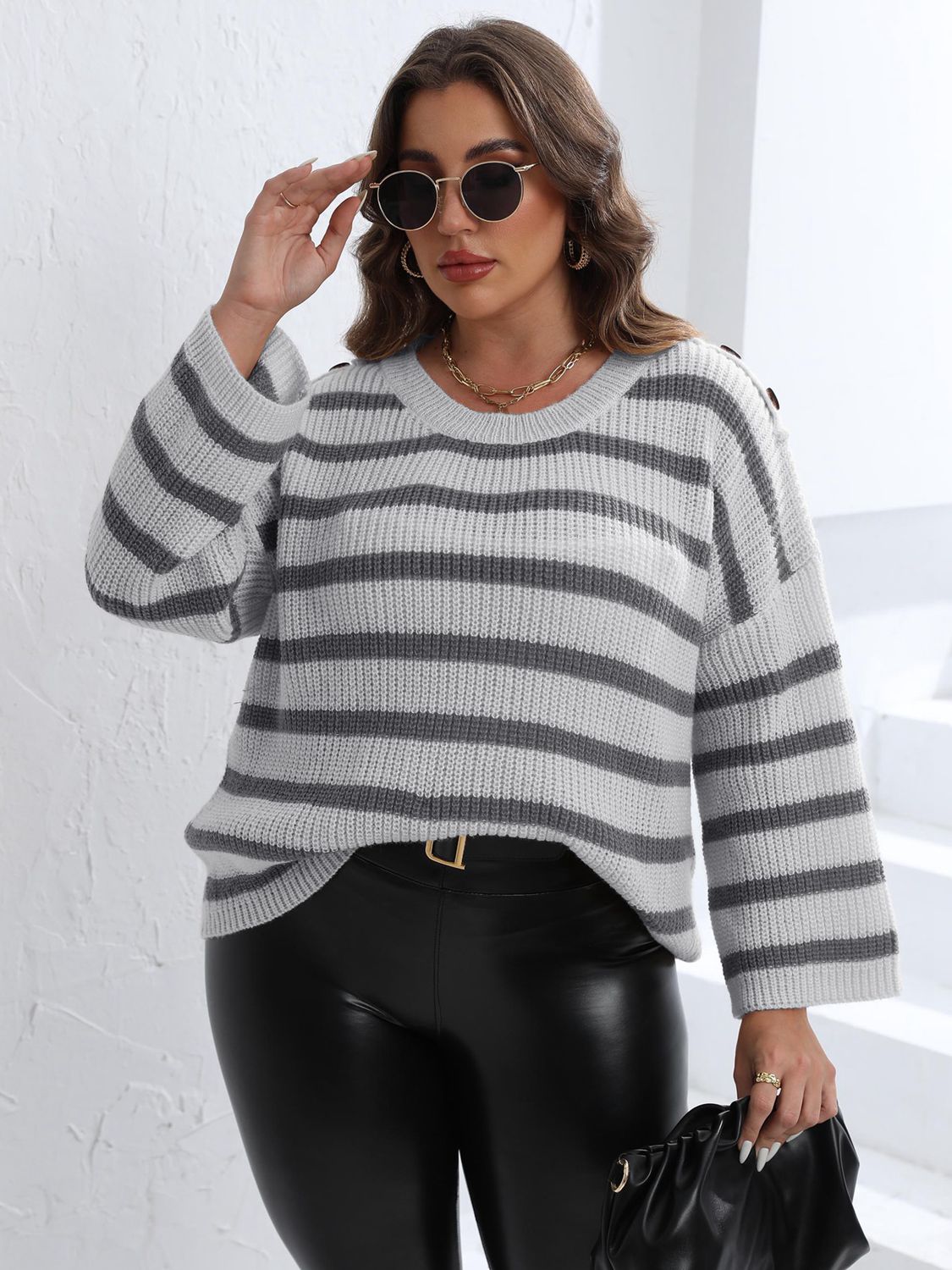 Plus Size Striped Dropped Shoulder Sweater - The Daily Makeover