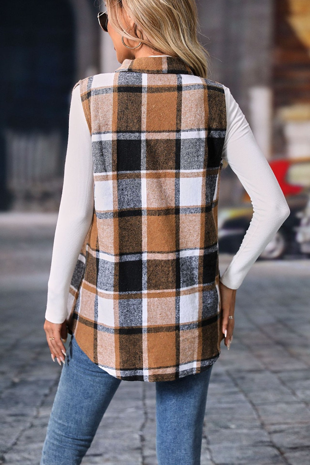 Plaid Button Up Vest Coat - The Daily Makeover