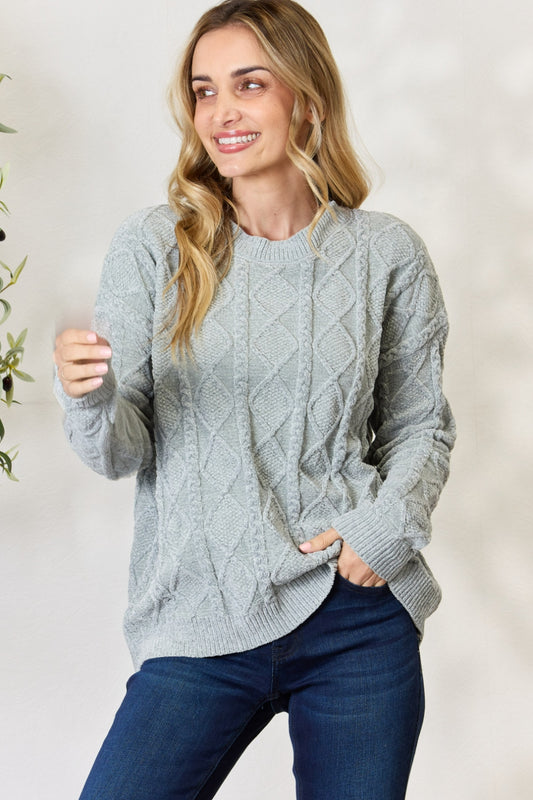 BiBi Cable Knit Round Neck Sweater - The Daily Makeover