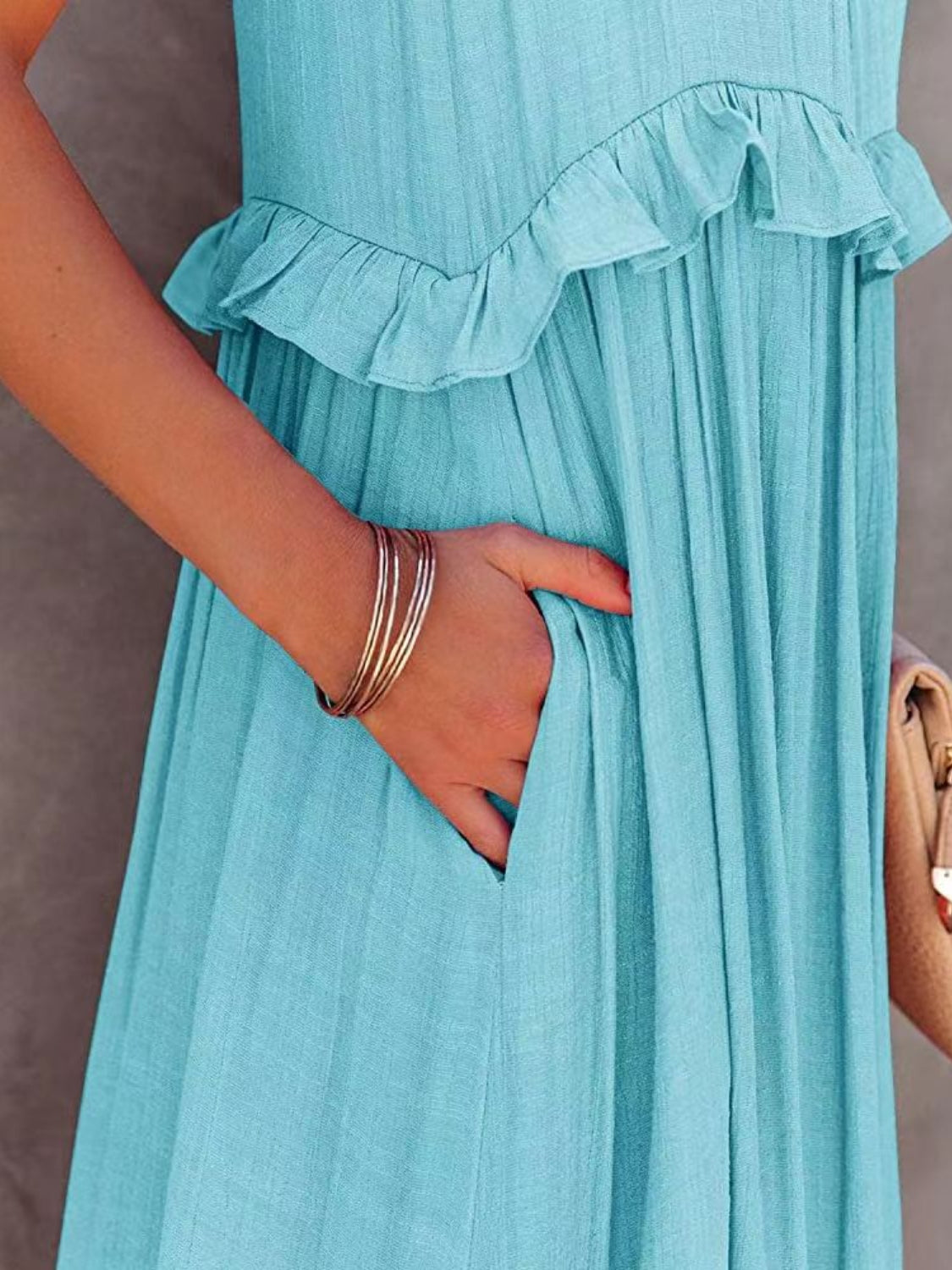 Ruffled Sleeveless Tiered Maxi Dress with Pockets - The Daily Makeover