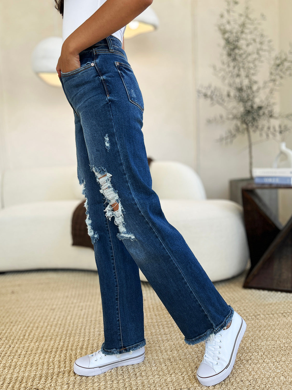 Judy Blue Full Size Mid Rise Distressed Raw Hem Jeans - The Daily Makeover