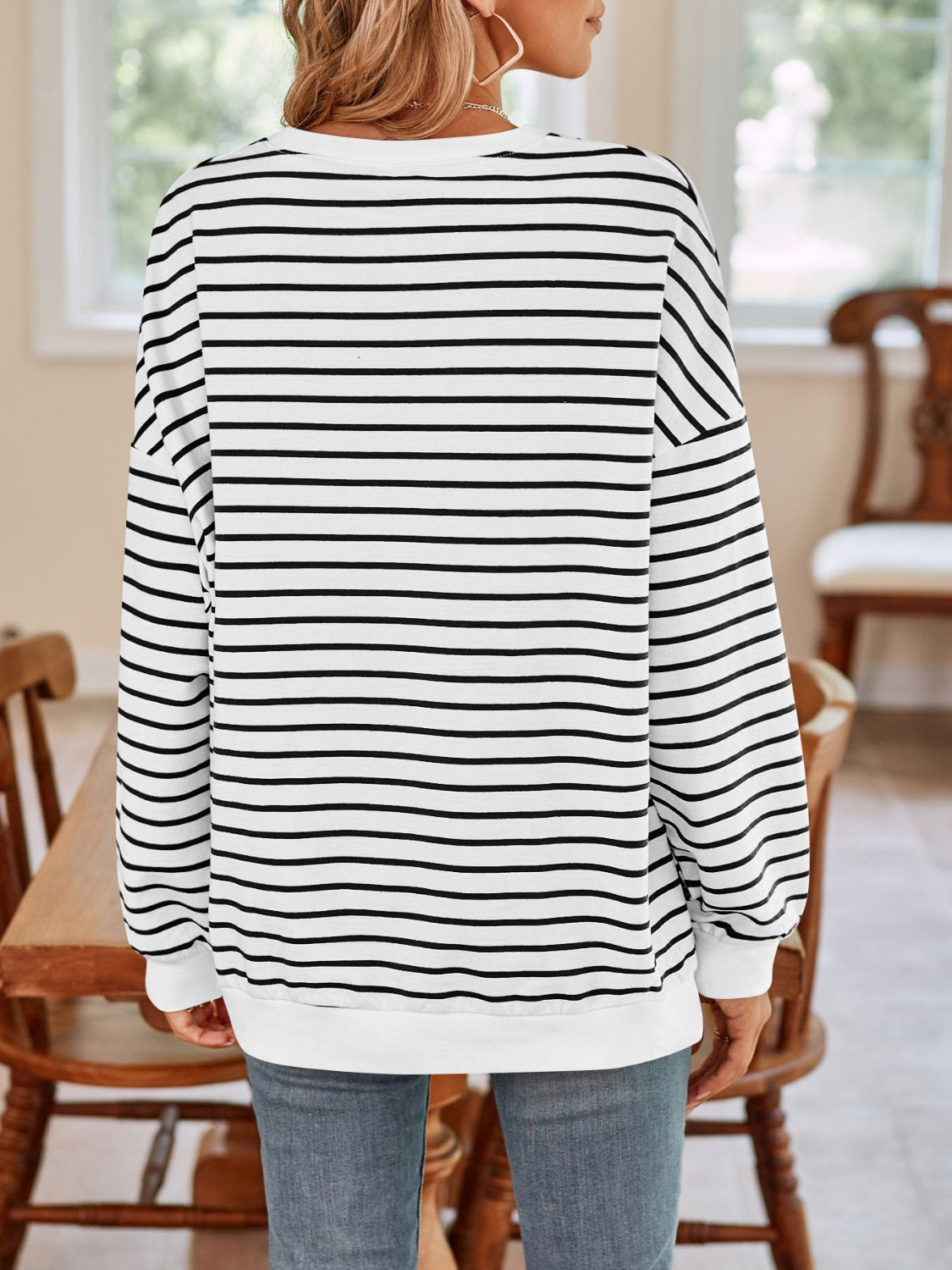 Lovelet Striped Round Neck Long Sleeve Sweatshirt - The Daily Makeover