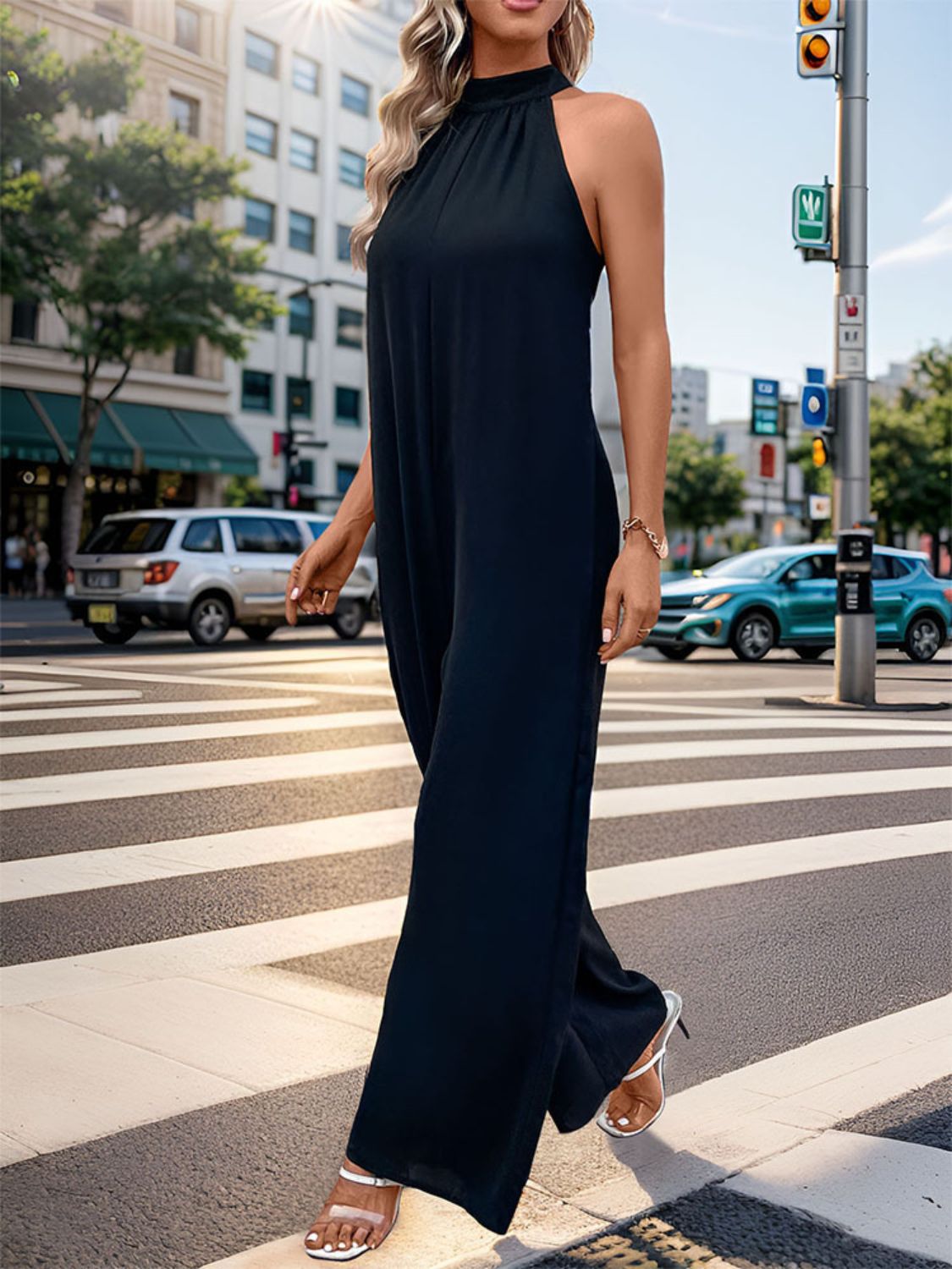 Perfee Tied Grecian Wide Leg Jumpsuit - The Daily Makeover