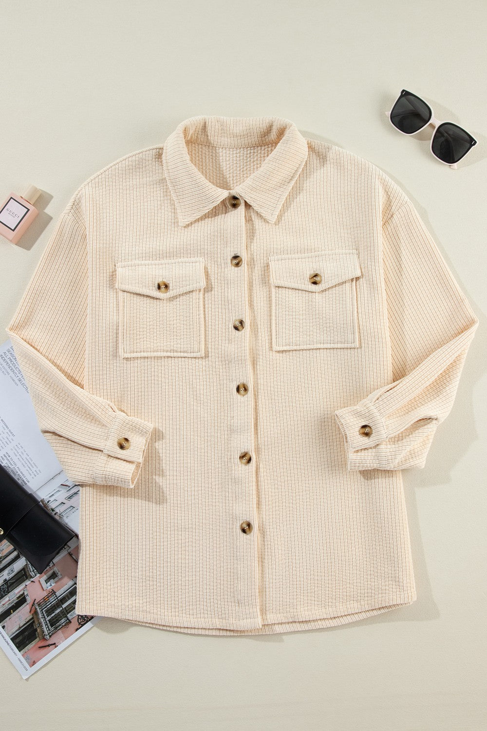 Pocketed Button Up Dropped Shoulder Shacket - The Daily Makeover
