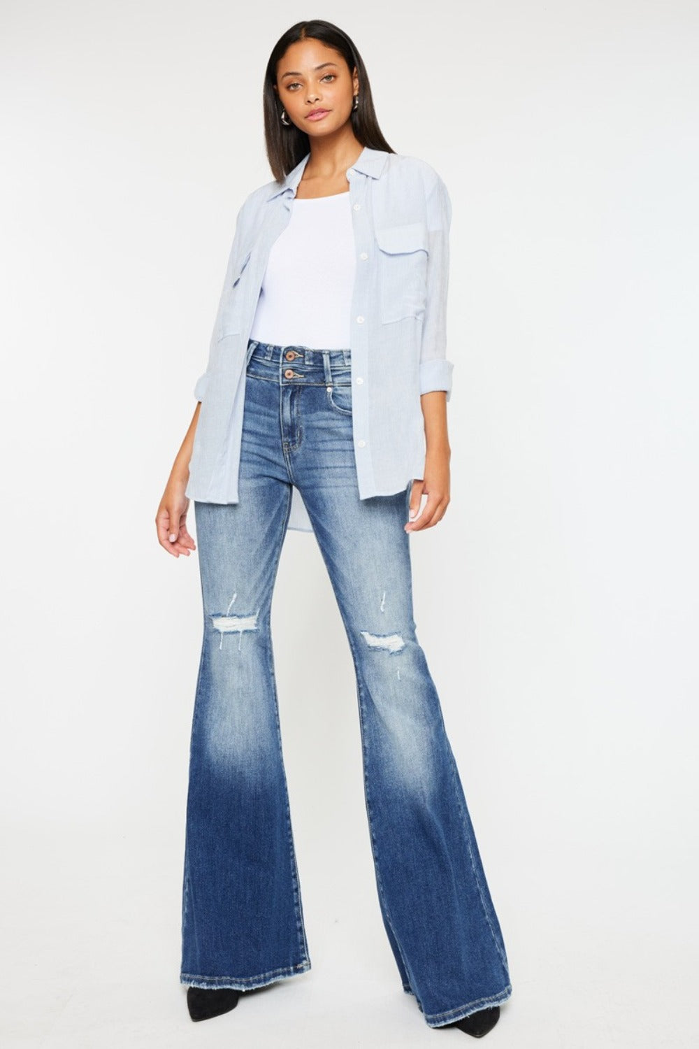 Kancan High Rise Wide Waistband Flare Jeans - The Daily Makeover