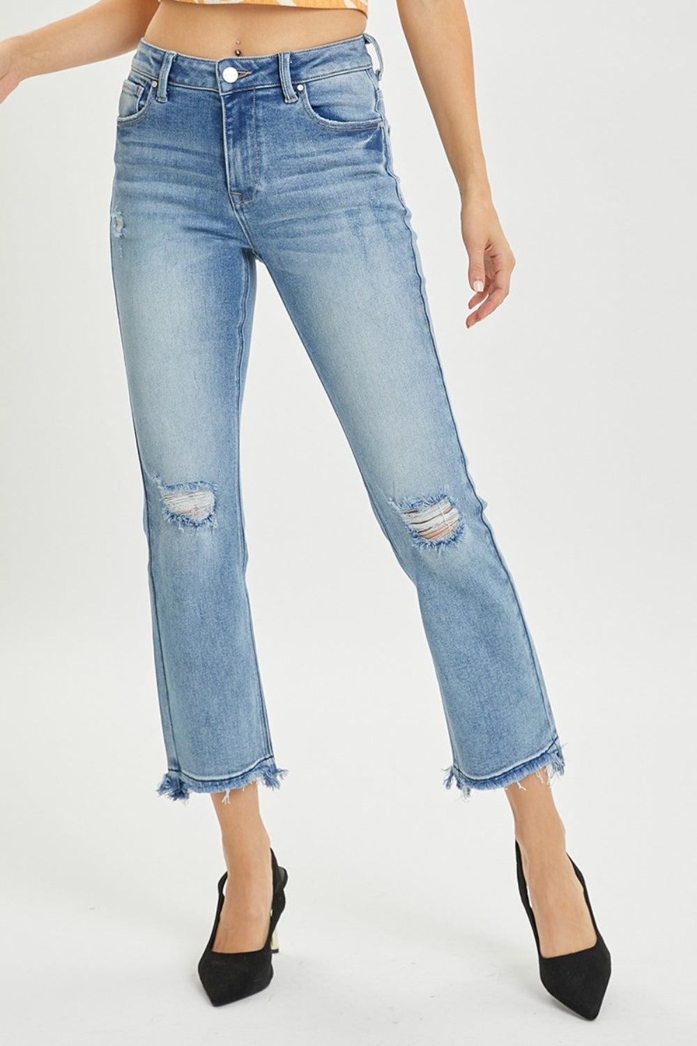 Full Size High Rise Distressed Cropped Straight Jeans - The Daily Makeover