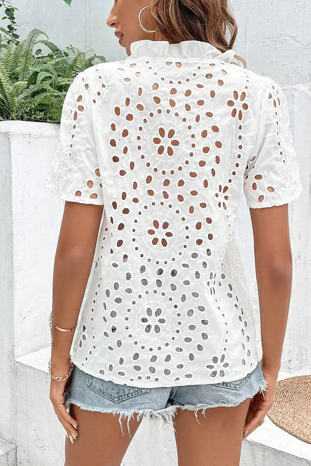 Eyelet Frill Short Sleeve Blouse - The Daily Makeover
