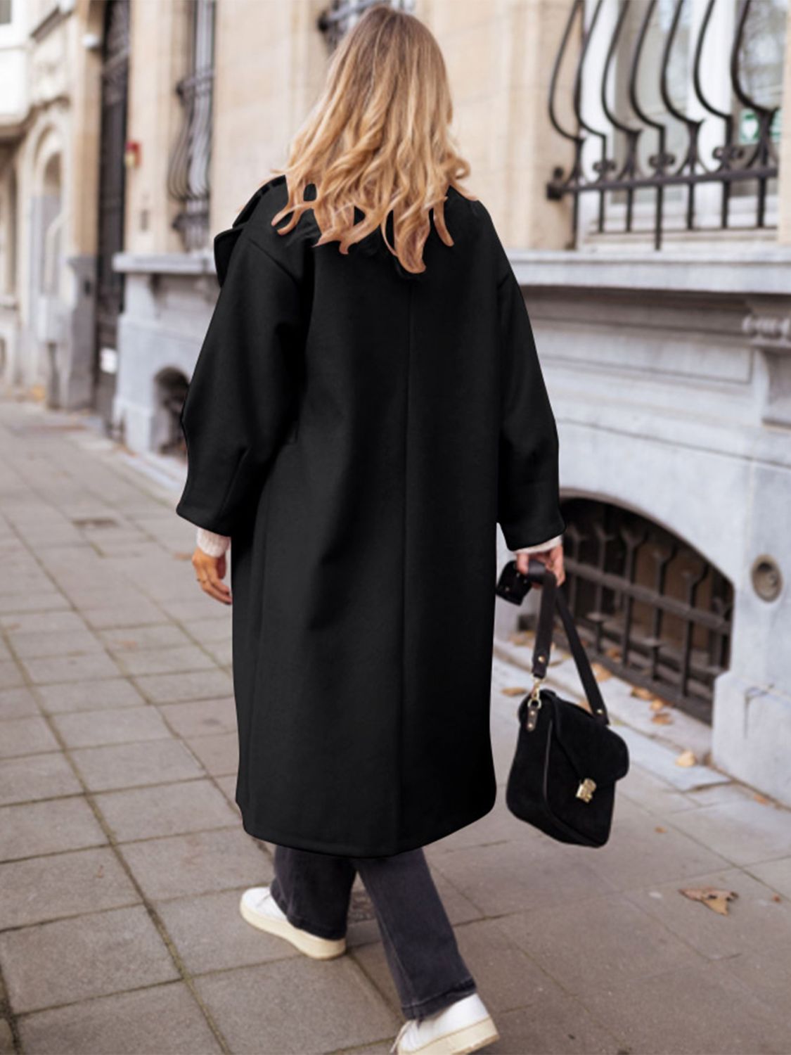 Pocketed Collared Neck Long Sleeve Coat - The Daily Makeover