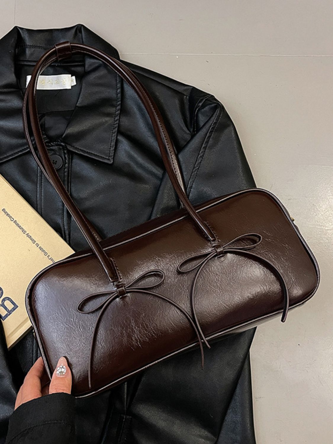PU Leather Bow Trim Shoulder Bag - The Daily Makeover