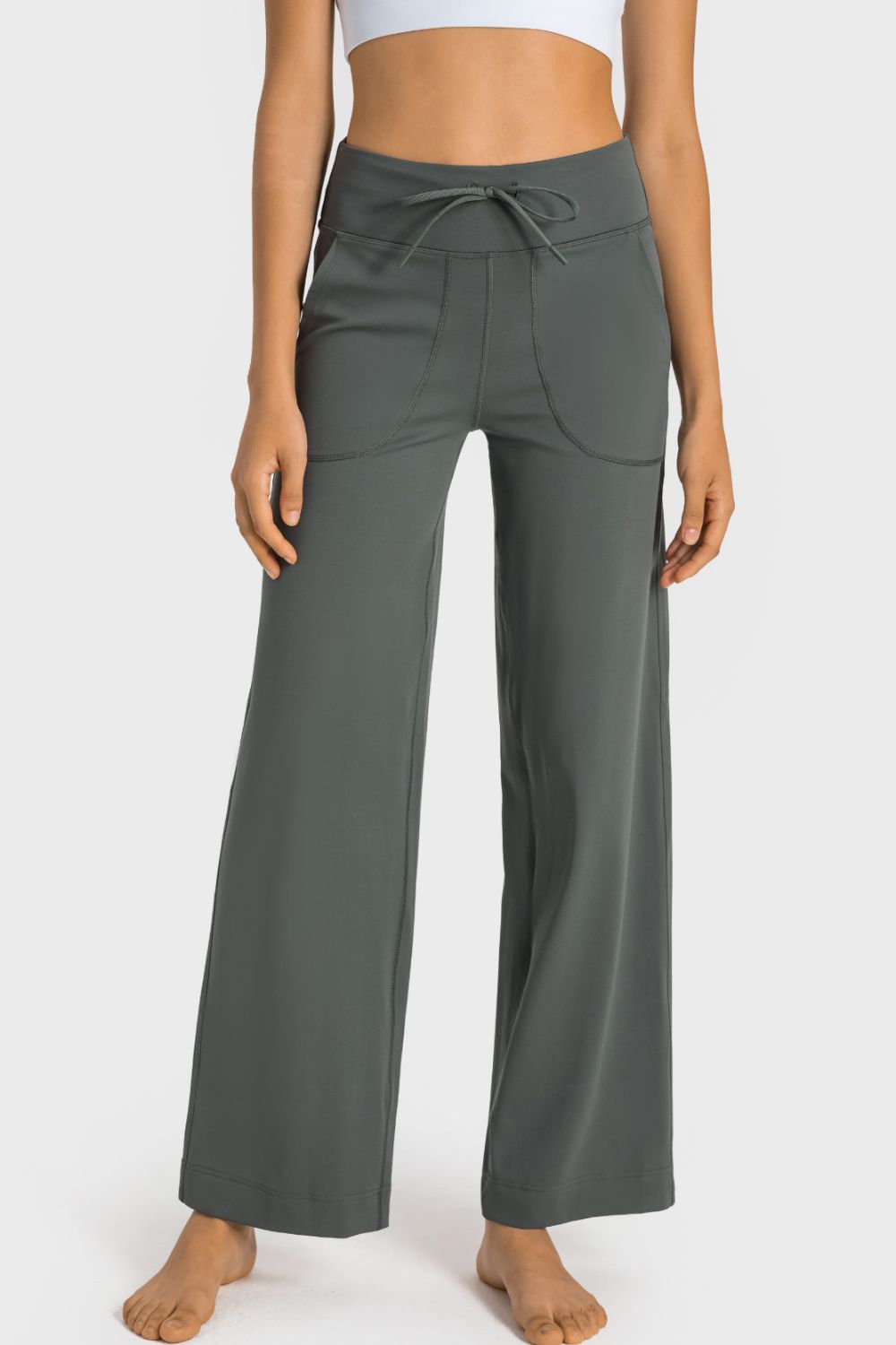 Drawstring Waist Wide Leg Sports Pants with Pockets - The Daily Makeover