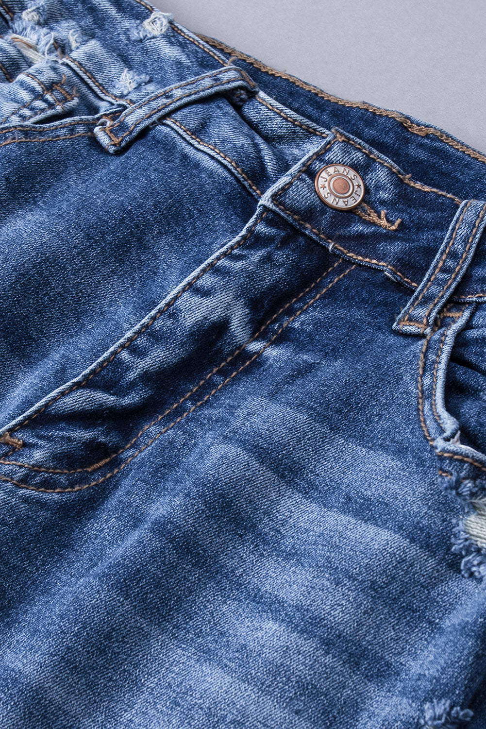 Dark Blue Ripped Raw Hem High Waist Flare Jeans - The Daily Makeover