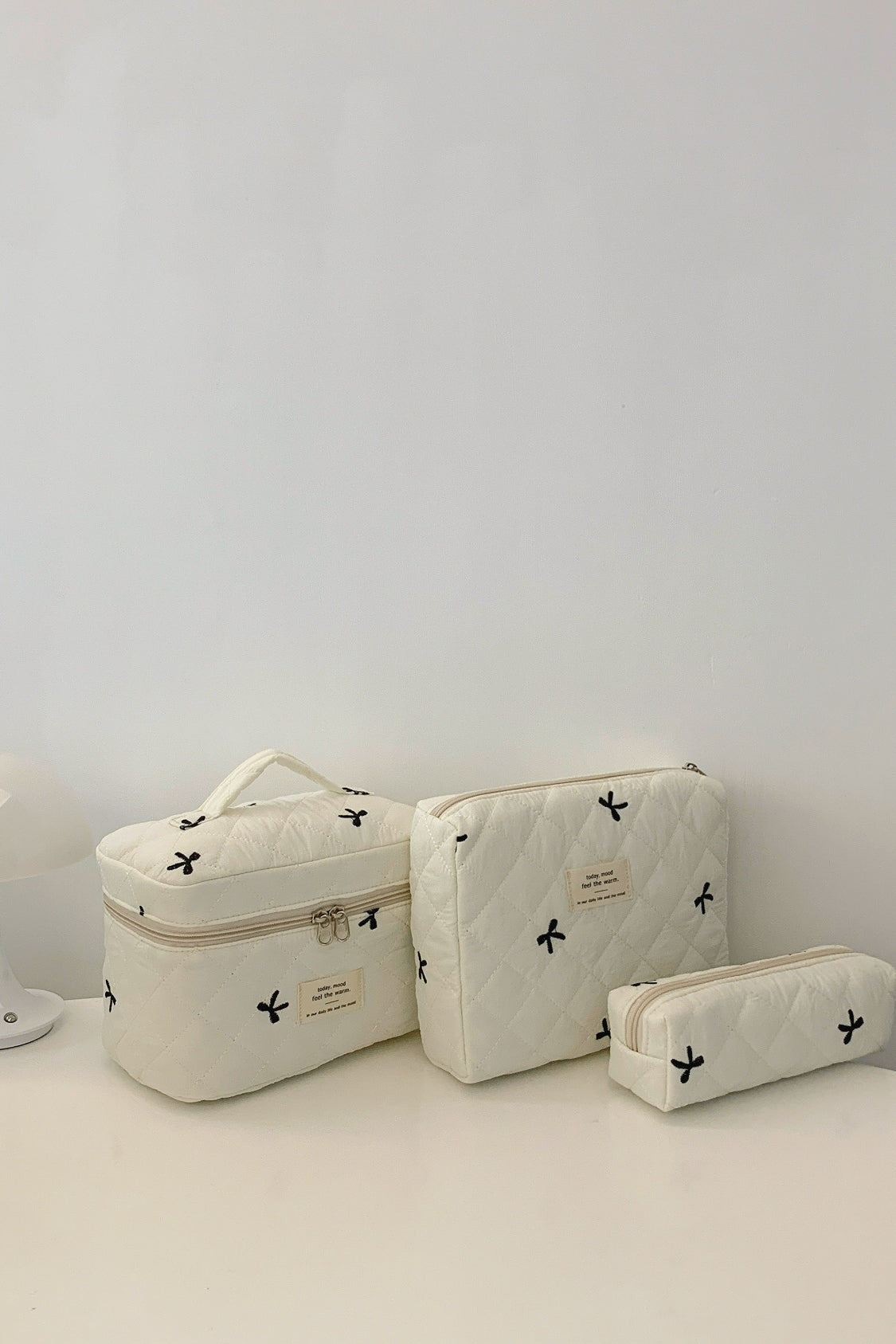 3 Piece Bow Quilted Cloth Storage Bag Set - The Daily Makeover