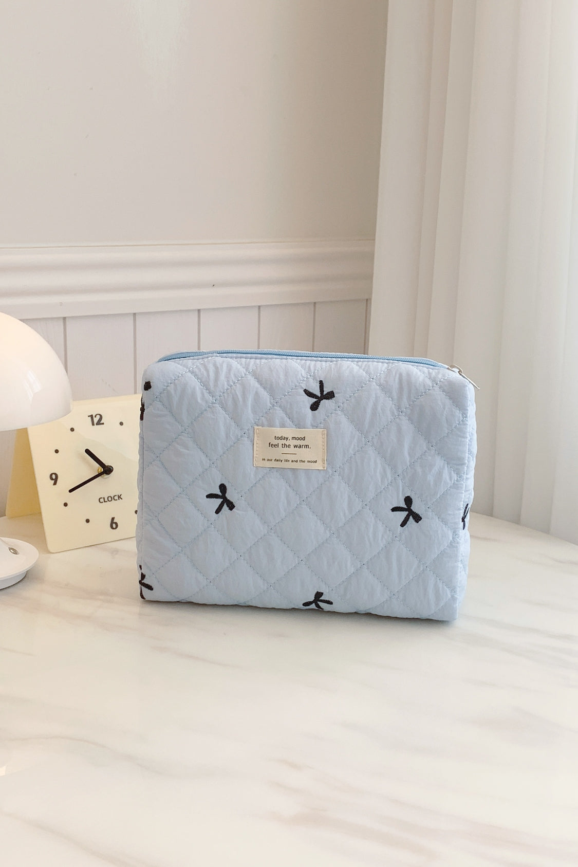 Bow Embroidered Quilted Storage Bag - The Daily Makeover