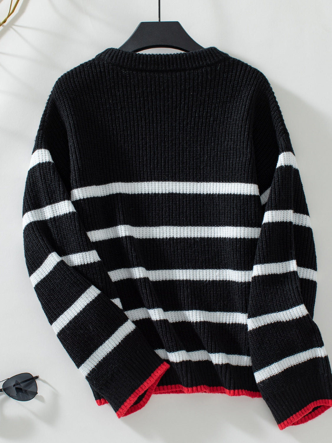 Striped Round Neck Dropped Shoulder Sweater - The Daily Makeover