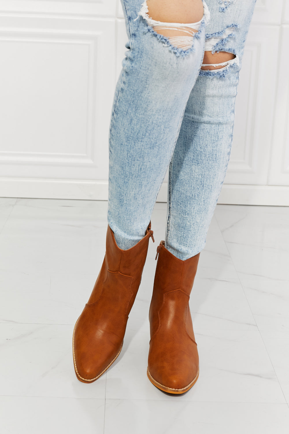 MMShoes Watertower Town Faux Leather Western Ankle Boots in Ochre - The Daily Makeover