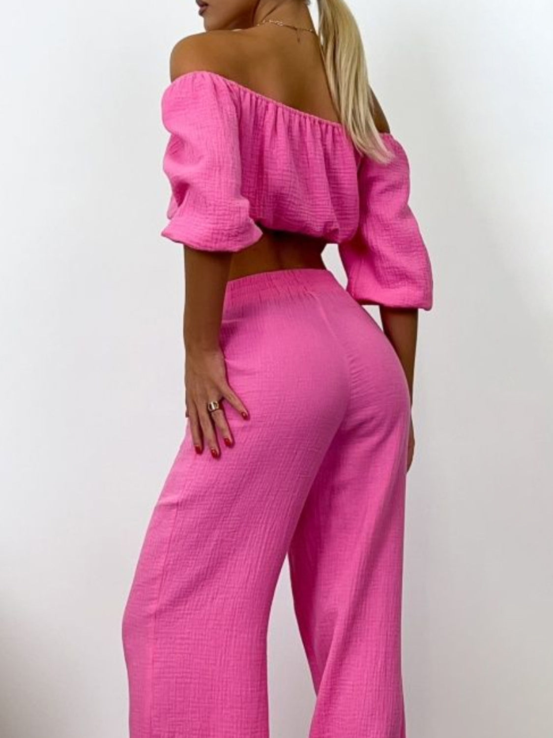 Off Shoulder Long Sleeve Top and Pants Set - The Daily Makeover