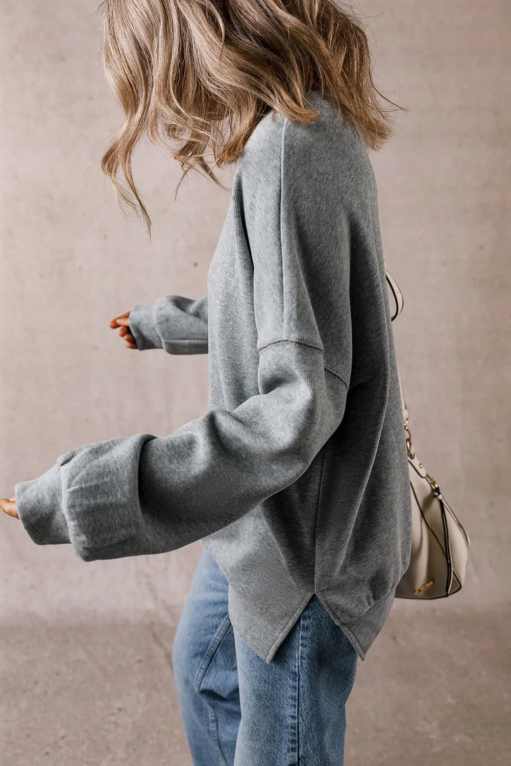 Slit Round Neck Long Sleeve Sweatshirt - The Daily Makeover