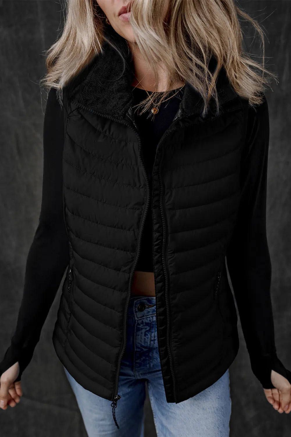Pocketed Zip Up Vest Coat - The Daily Makeover