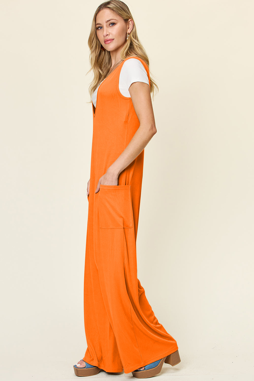 Double Take Full Size Sleeveless Wide Leg Jumpsuit with Pockets - The Daily Makeover