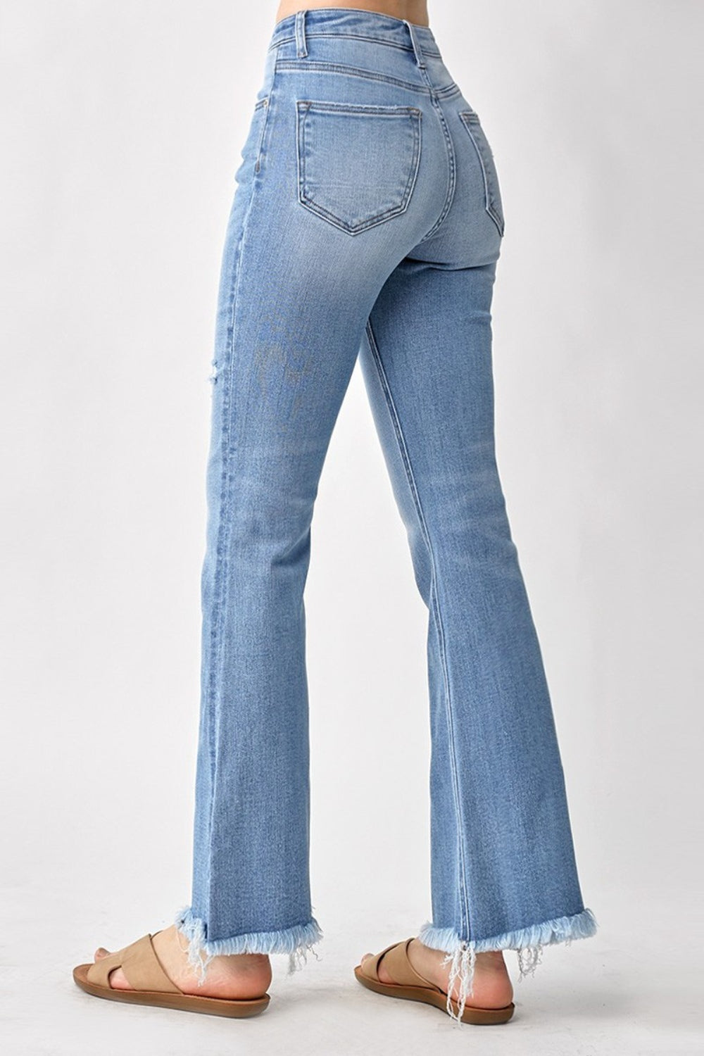 High Rise Frayed Hem Bootcut Jeans - The Daily Makeover