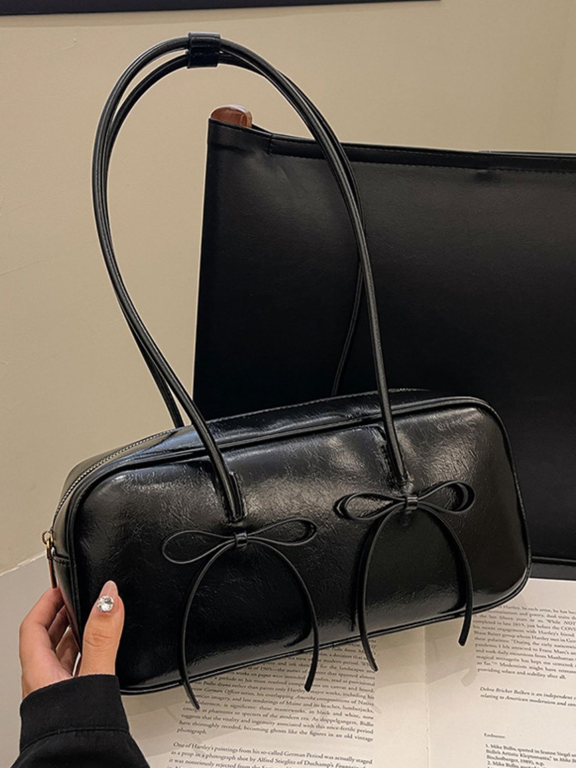 PU Leather Bow Trim Shoulder Bag - The Daily Makeover