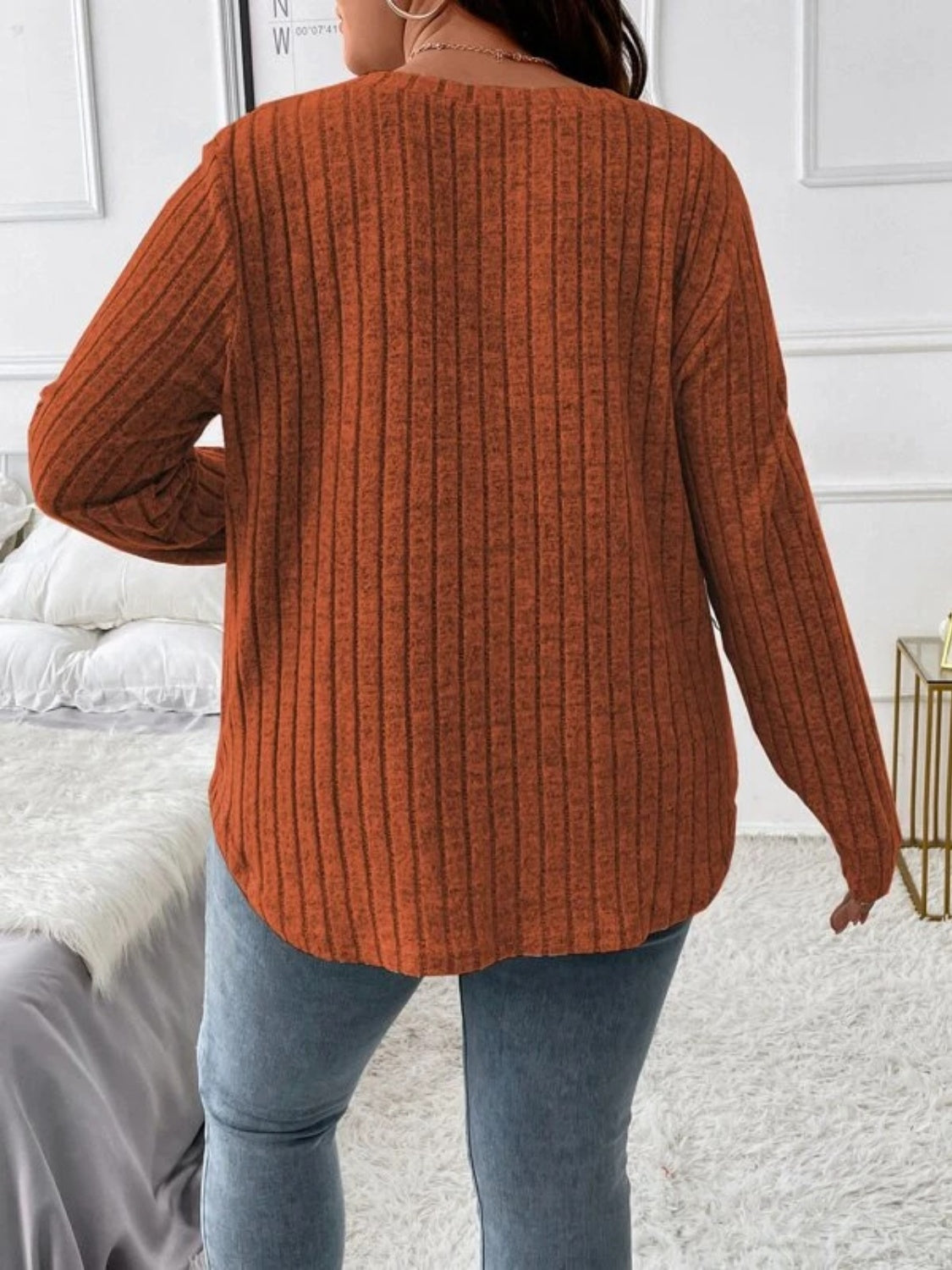 Plus Size V-Neck Long Sleeve T-Shirt - The Daily Makeover