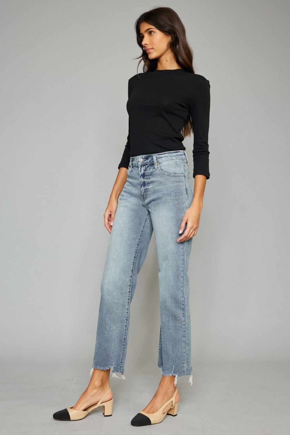 Kancan High Waist Raw Hem Cropped Wide Leg Jeans - The Daily Makeover