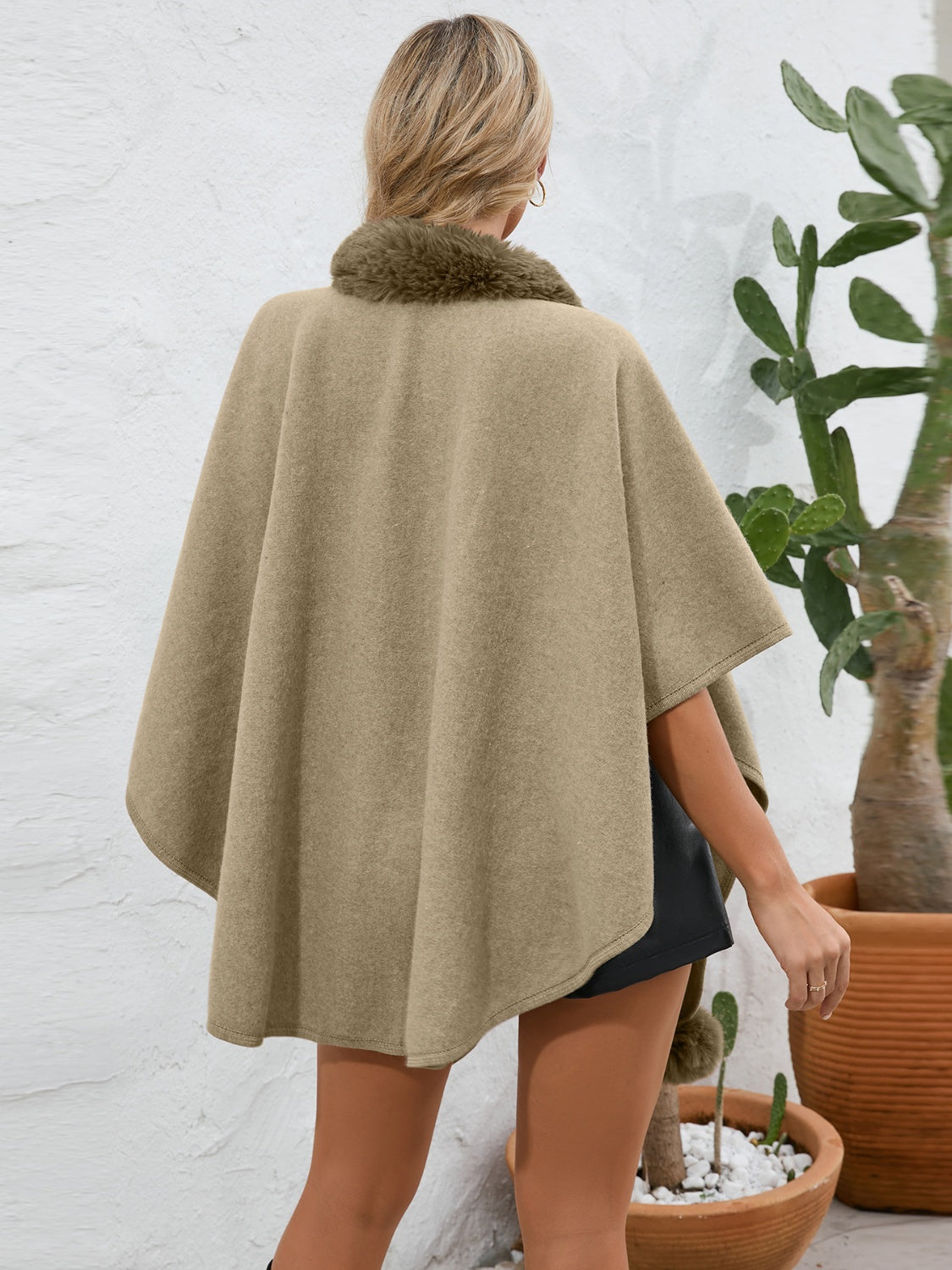 Fuzzy Trim Open Front Poncho - The Daily Makeover