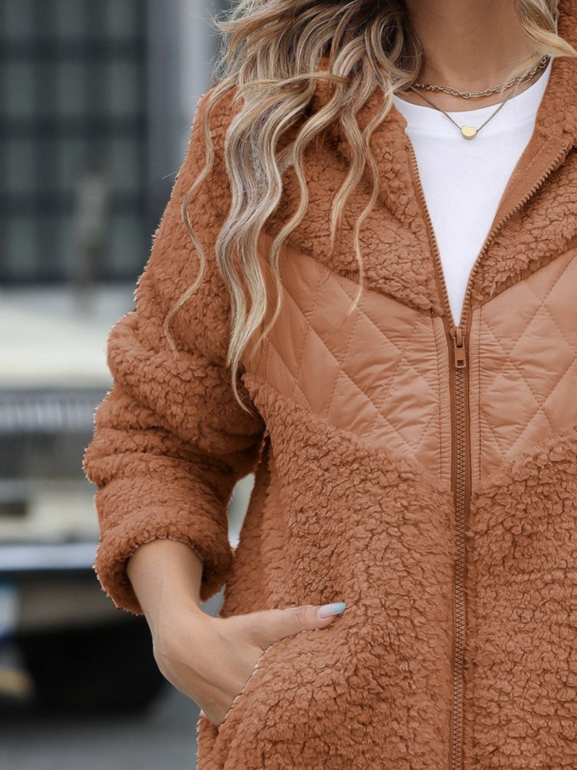 Fuzzy Zip Up Long Sleeve Hooded Jacket - The Daily Makeover