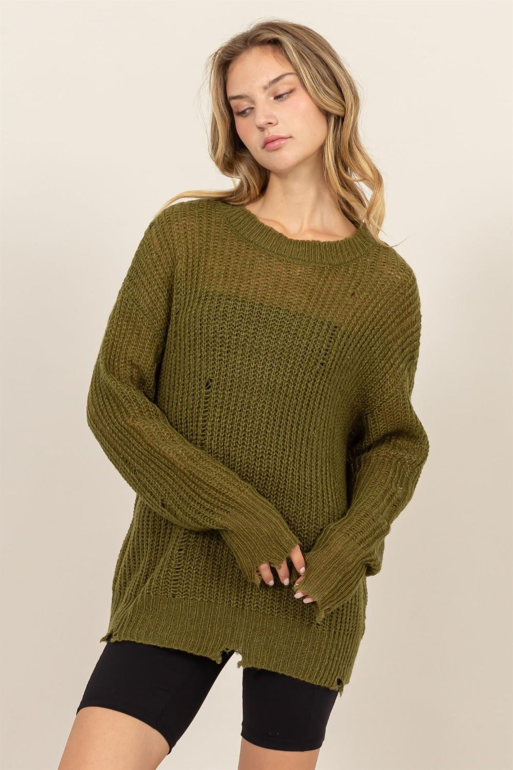 HYFVE Distressed Long Sleeve Knit Top - The Daily Makeover