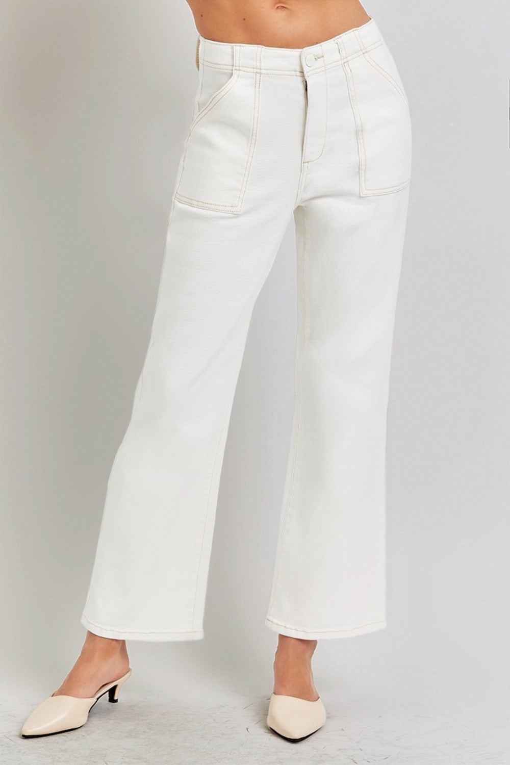 RISEN High Rise Ankle Flare Jeans with Patch Pockets - The Daily Makeover