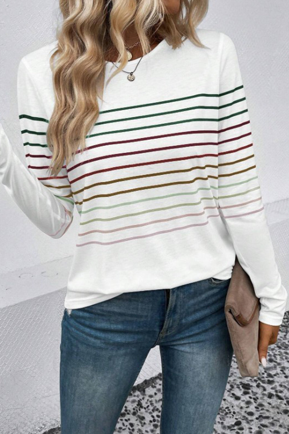 Striped Round Neck Long Sleeve T-Shirt - The Daily Makeover