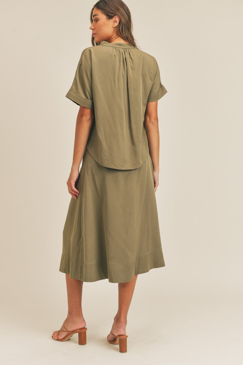 MABLE Short Sleeve Top and Button Down Midi Skirt Set - The Daily Makeover