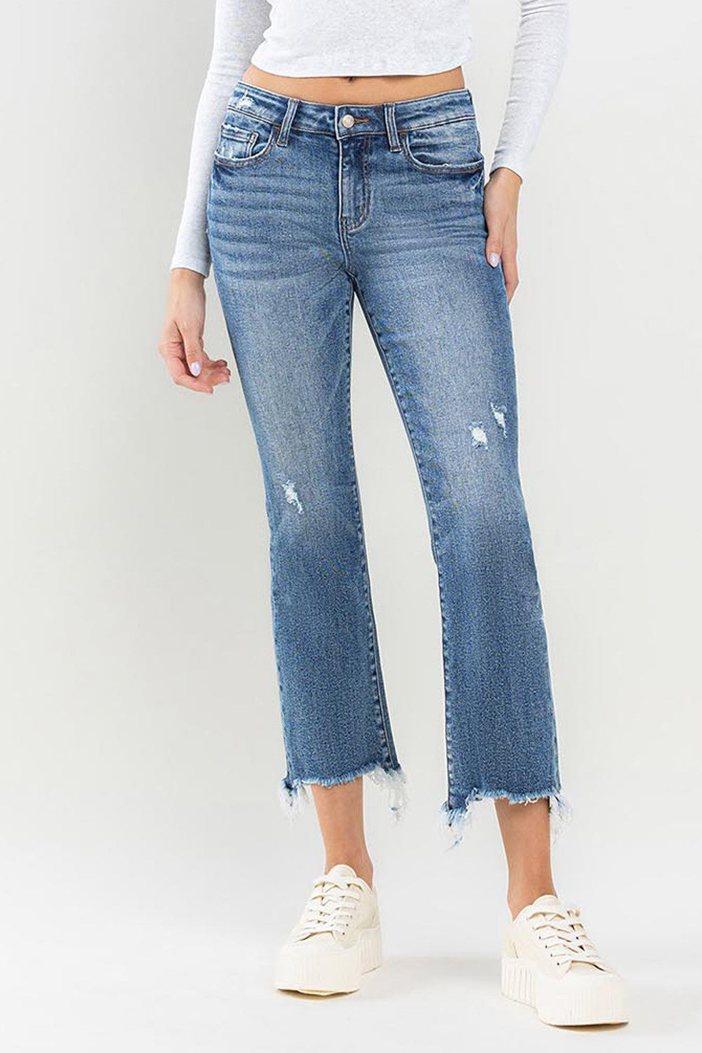 Lovervet Mid Rise Frayed Hem Jeans - The Daily Makeover
