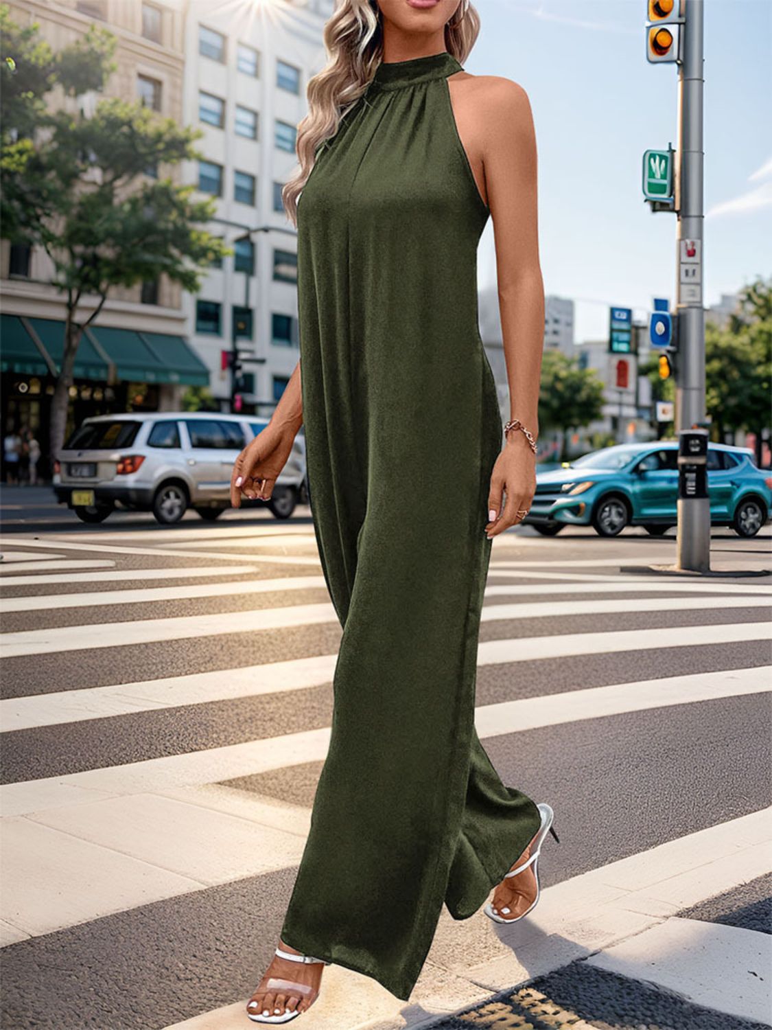 Perfee Tied Grecian Wide Leg Jumpsuit - The Daily Makeover