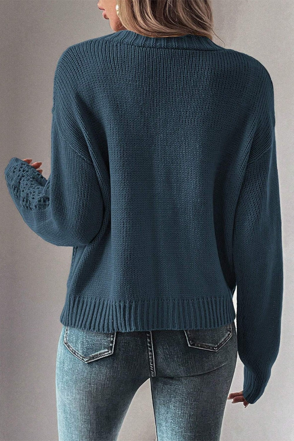 Openwork Button Up Long Sleeve Cardigan - The Daily Makeover