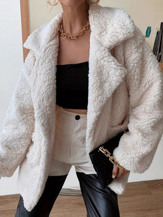 Fuzzy Open Front Long Sleeve Coat - The Daily Makeover