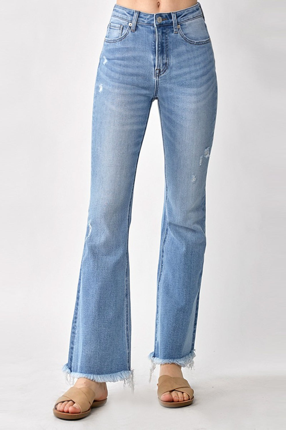 High Rise Frayed Hem Bootcut Jeans - The Daily Makeover