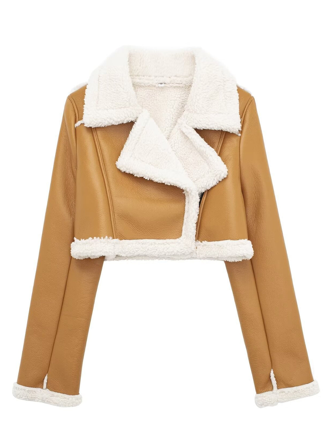 Collared Neck Long Sleeve Plush Cropped Jacket - The Daily Makeover