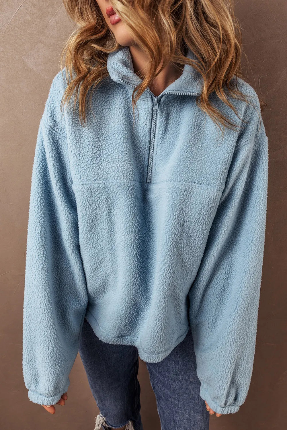 Half Zip Long Sleeve Sweatshirt - The Daily Makeover