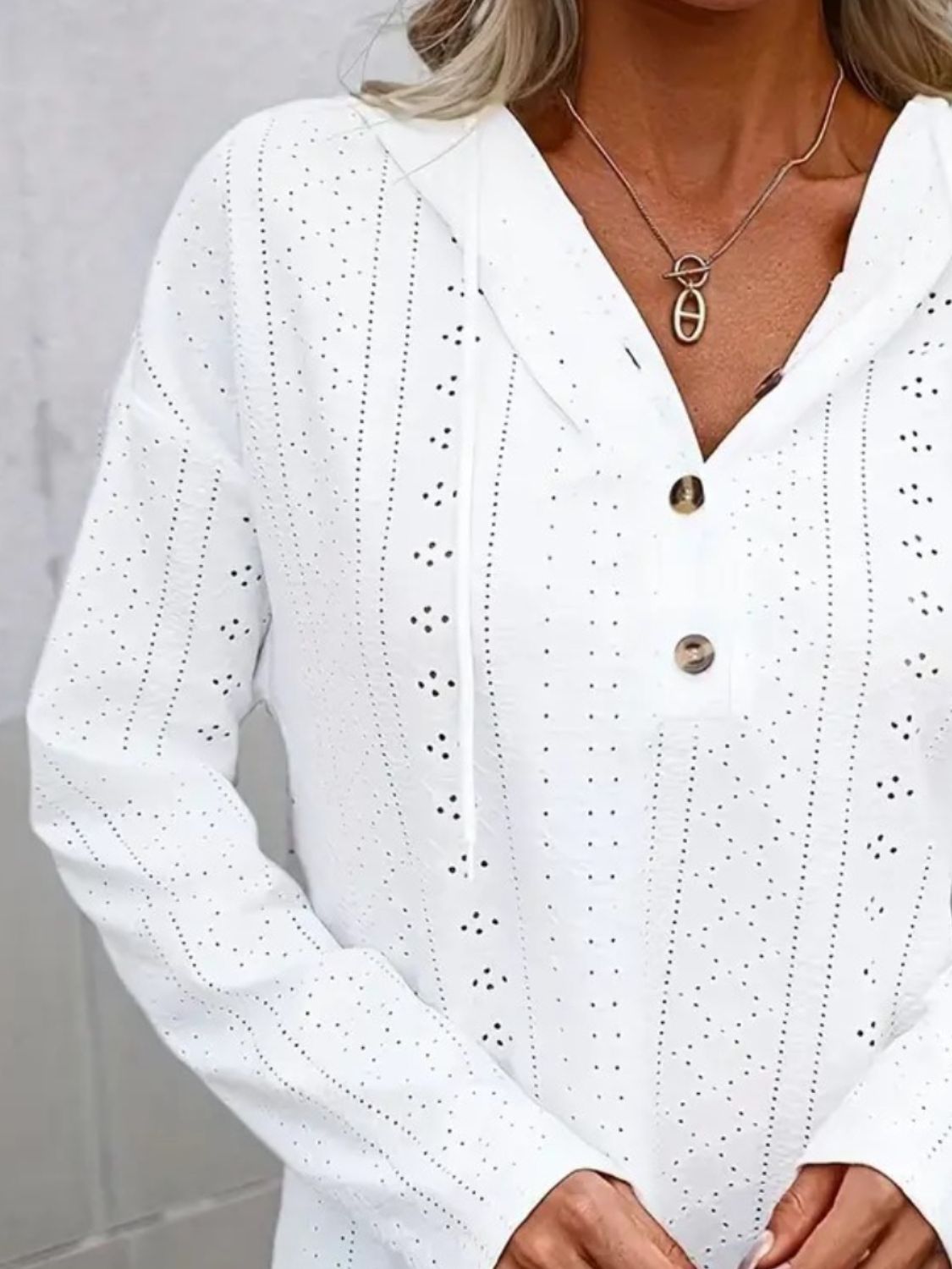 Drawstring Eyelet Long Sleeve Hoodie - The Daily Makeover