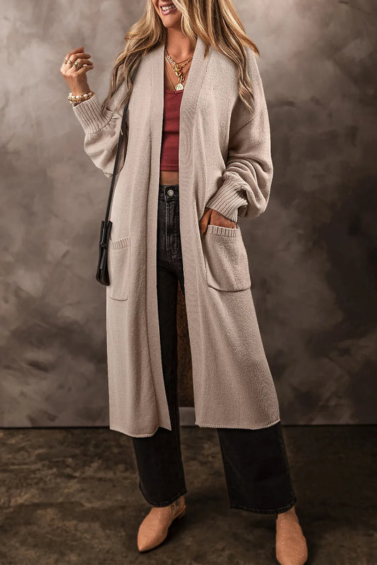 Pocketed Open Front Long Sleeve Cardigan - The Daily Makeover