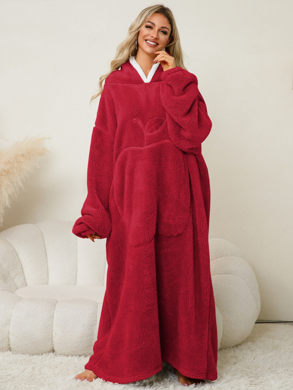 Pocketed Contrast Long Sleeve Hooded Lounge Dress - The Daily Makeover