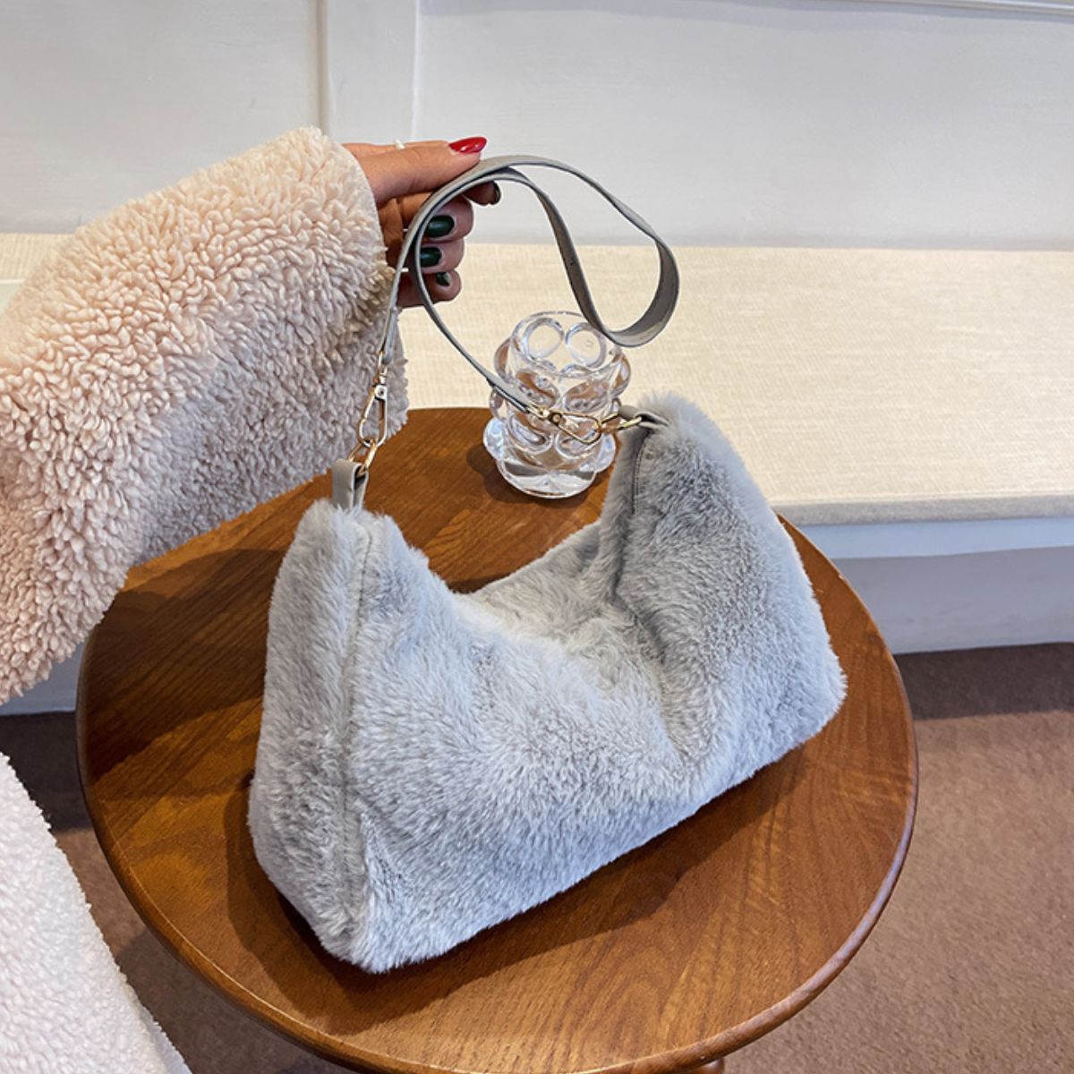 Faux Fur Removable Strap Shoulder Bag - The Daily Makeover
