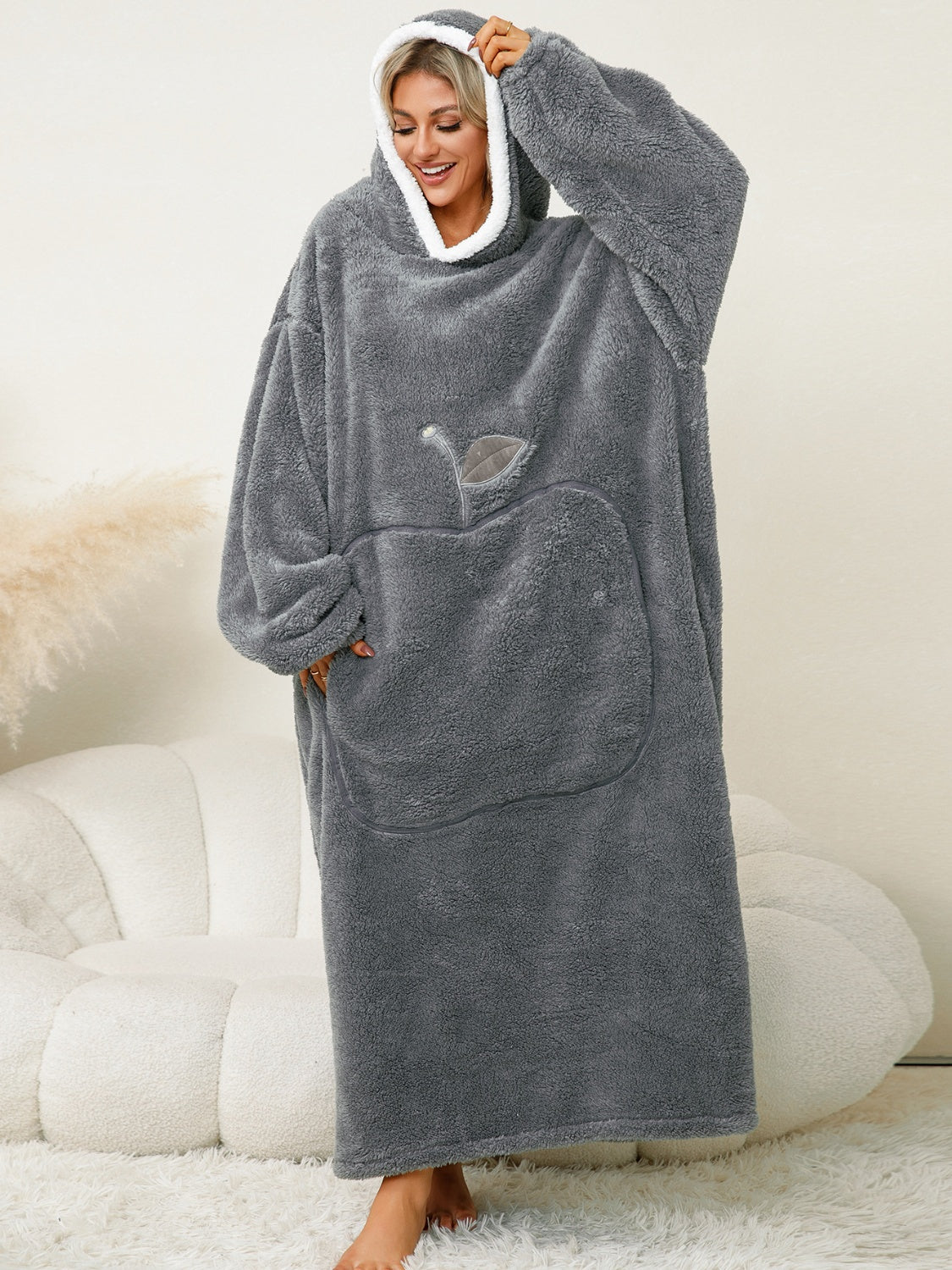 Pocketed Contrast Long Sleeve Hooded Lounge Dress - The Daily Makeover