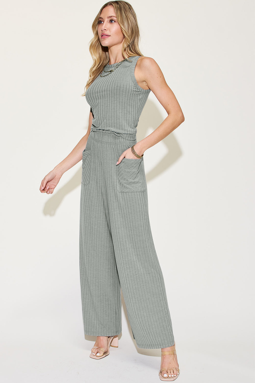 Full Size Ribbed Tank and Wide Leg Pants Set - The Daily Makeover
