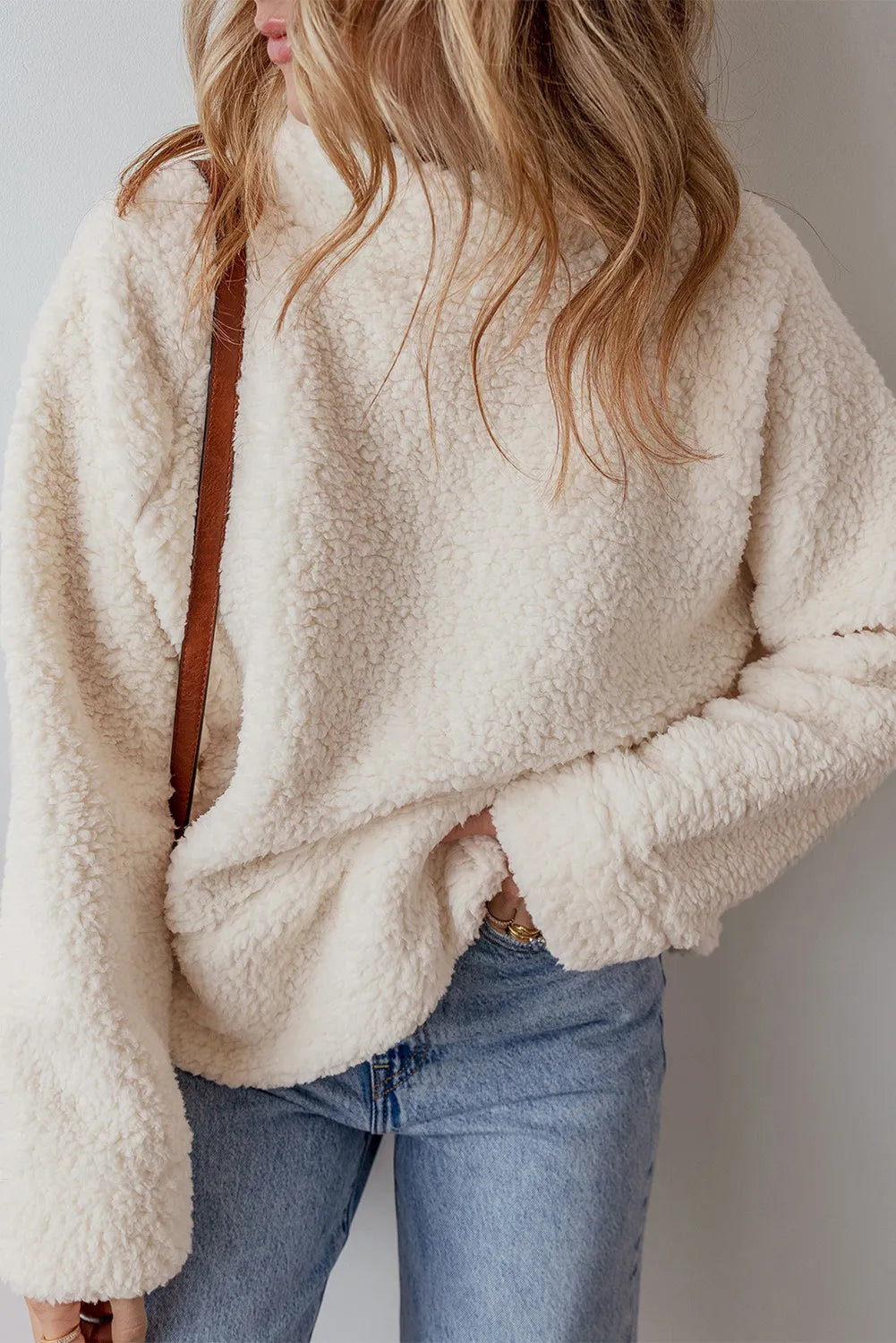 Turtleneck Long Sleeve Slit Fleece Sweatshirt - The Daily Makeover